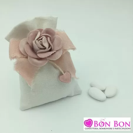 Sacchetto nascita e battesimo con fiocco e rosa Cupido - 1