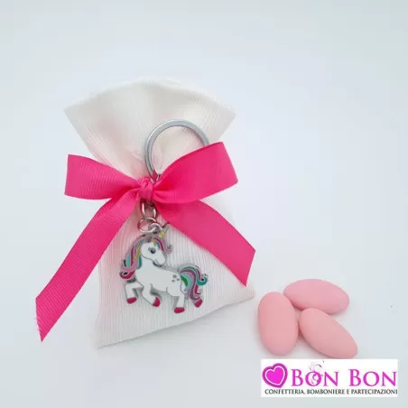 Sacchetto prima comunione ottomano panna con portachiavi unicorno Greenford - 1