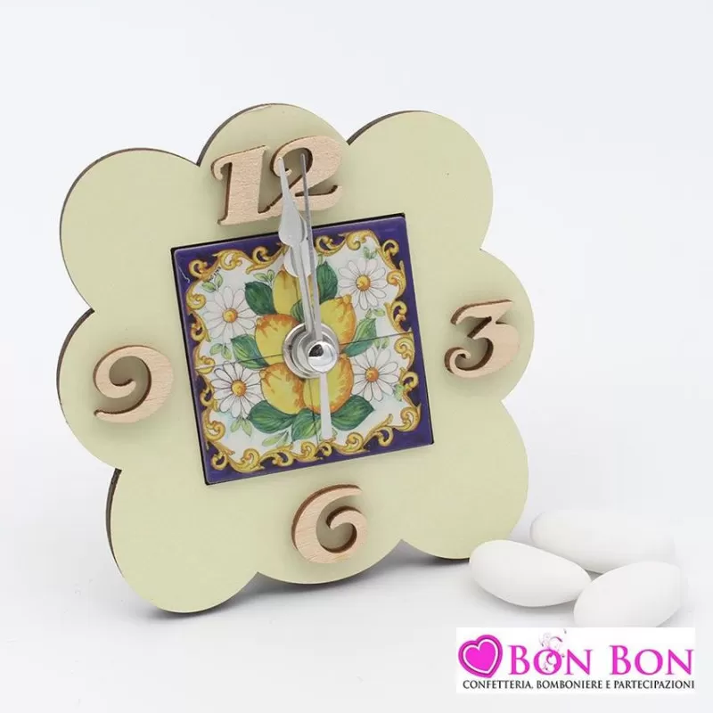 Bomboniera matrimonio siciliano orologio con mattonella limoni - 1