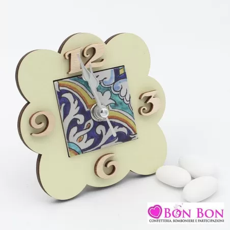 Bomboniera matrimonio siciliano orologio con mattonella maioliche decorate - 1