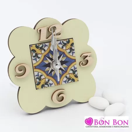 Bomboniera matrimonio siciliano orologio con mattonella maiolica - 1