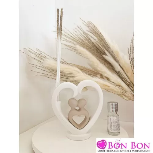 Bomboniera matrimonio claraluna profumatore cuore con coppia Claraluna - 1