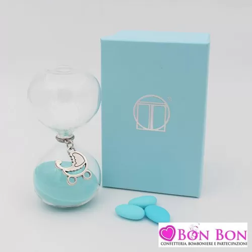 Bomboniera nascita e battesimo clessidra con pendente passeggino Tabor - 1