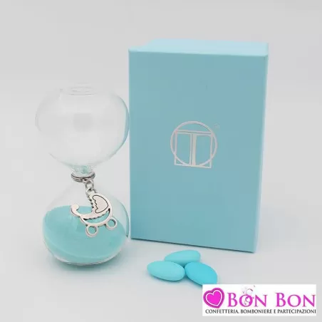 Bomboniera nascita e battesimo clessidra con pendente passeggino Tabor - 1