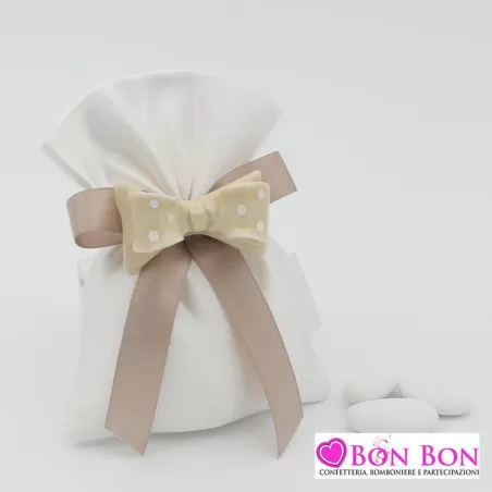 Sacchetto in raso panna con magnete fiocco beige a pois - 1