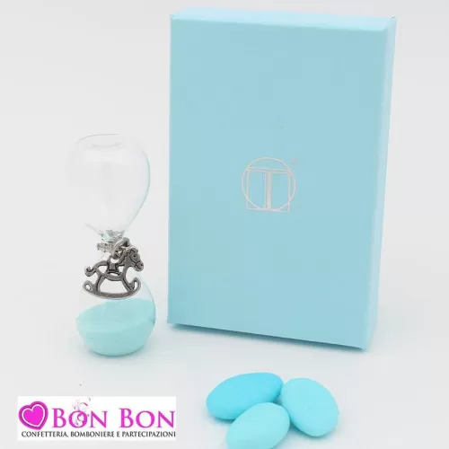 Bomboniera nascita e battesimo clessidra con pendente cavalluccio a dondolo mz22795 Tabor - 1