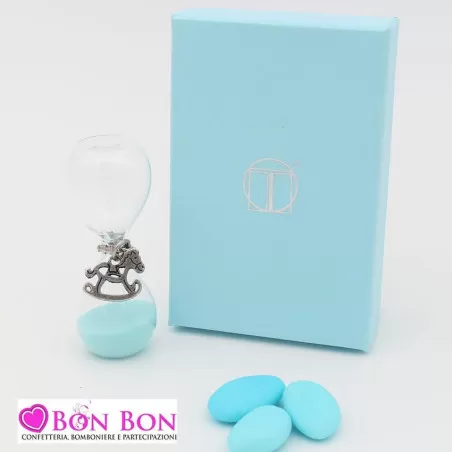 Bomboniera nascita e battesimo clessidra con pendente cavalluccio a dondolo mz22795 Tabor - 1