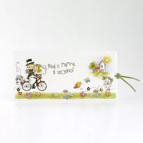Partecipazione matrimonio coppia sposi in bici con bimba che annuncia 08904 Alessia Partecipazioni - 1