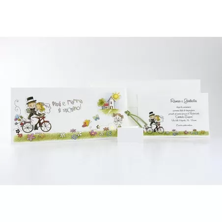 Partecipazione matrimonio coppia sposi in bici con bimba che annuncia 08904 Alessia Partecipazioni - 3