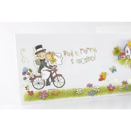 Partecipazione matrimonio coppia sposi in bici con bimba che annuncia 08904 Alessia Partecipazioni - 4