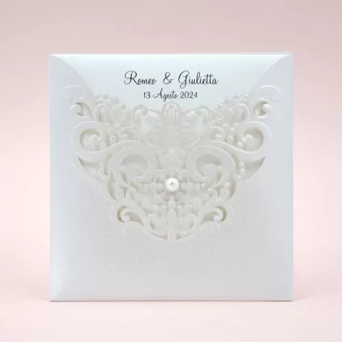 Partecipazione matrimonio traforata con perla 08914 Alessia Partecipazioni - 1