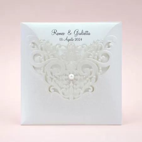 Partecipazione matrimonio traforata con perla 08914 Alessia Partecipazioni - 1