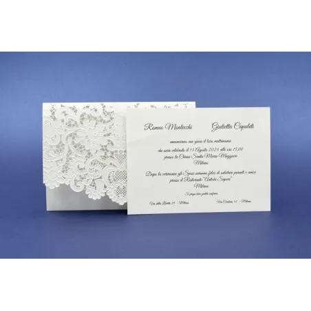 Partecipazione matrimonio traforata effetto pizzo 08915 Alessia Partecipazioni - 3