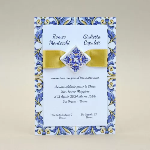 Partecipazione matrimonio maiolica con mattonella in plex 08918 Alessia Partecipazioni - 1