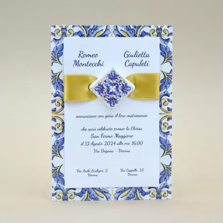 Partecipazione matrimonio maiolica con mattonella in plex 08918 Alessia Partecipazioni - 1