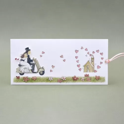 Partecipazione matrimonio coppia sposi con vespino Alessia Partecipazioni - 1