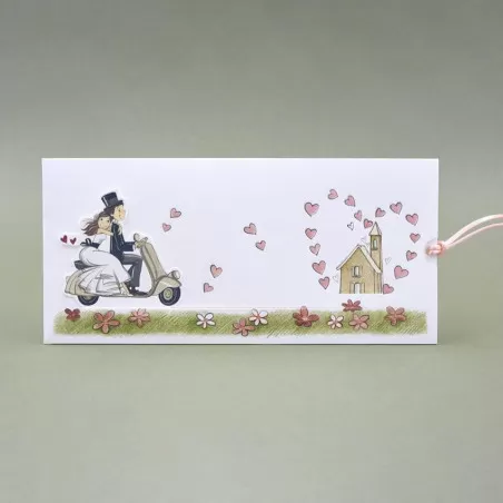 Partecipazione matrimonio coppia sposi con vespino Alessia Partecipazioni - 1