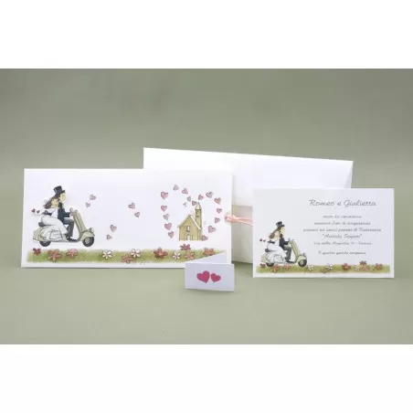 Partecipazione matrimonio coppia sposi con vespino Alessia Partecipazioni - 3