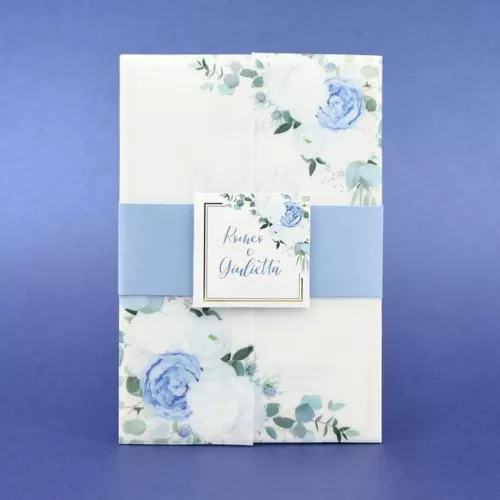 Partecipazione matrimonio con fiori bianchi e azzurri Alessia Partecipazioni - 1