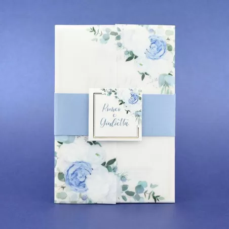 Partecipazione matrimonio con fiori bianchi e azzurri Alessia Partecipazioni - 1