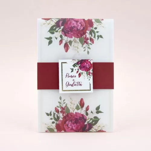 Partecipazione matrimonio con fiori rossi 08958 Alessia Partecipazioni - 1