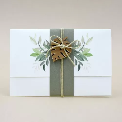 Partecipazione matrimonio con foglie 08964 Alessia Partecipazioni - 1