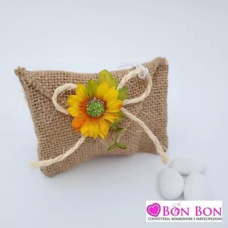 Sacchetto matrimonio bustina juta con girasole - 1
