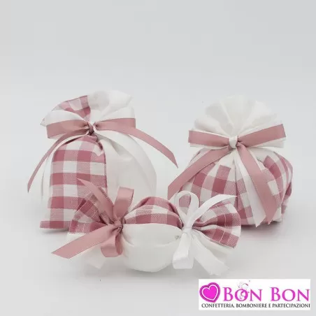 Sacchetti nascita e battesimo linea quadroni rosa antico Liete Creazioni - 1