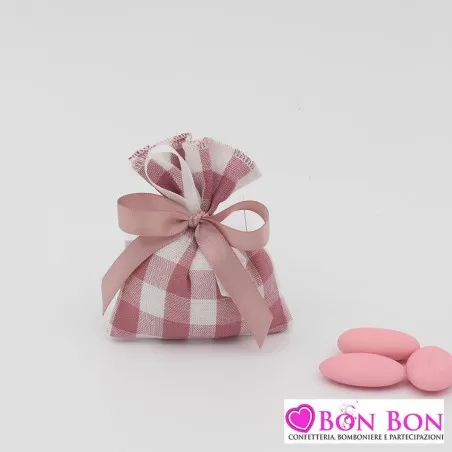 Sacchetti nascita e battesimo linea quadroni rosa antico Liete Creazioni - 3