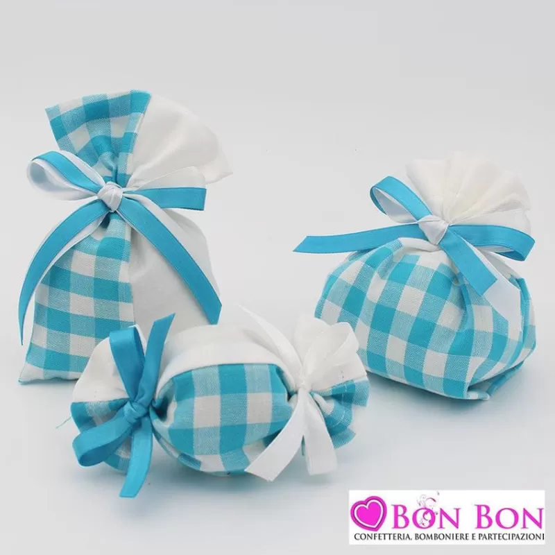 Sacchetti nascita e battesimo linea quadroni turchese Liete Creazioni - 1