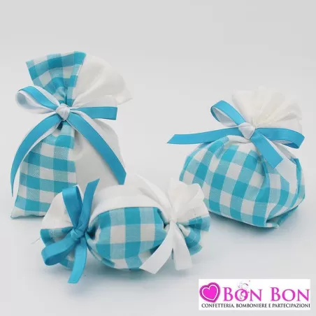 Sacchetti nascita e battesimo linea quadroni turchese Liete Creazioni - 1