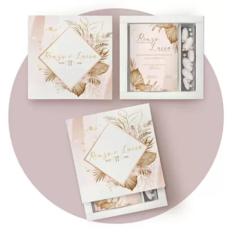 Partecipazione matrimonio scatola porta confetti, minimal flower rose gold Ferdinando Fam - 1