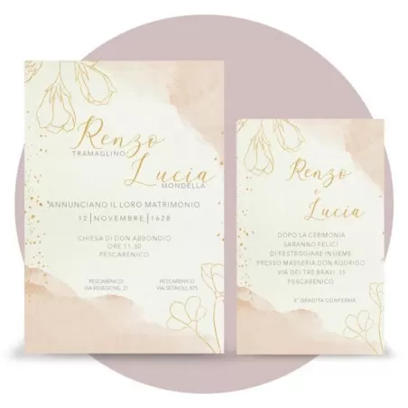Partecipazione matrimonio scatola porta confetti, tema rosa e fiori oro Ferdinando Fam - 2