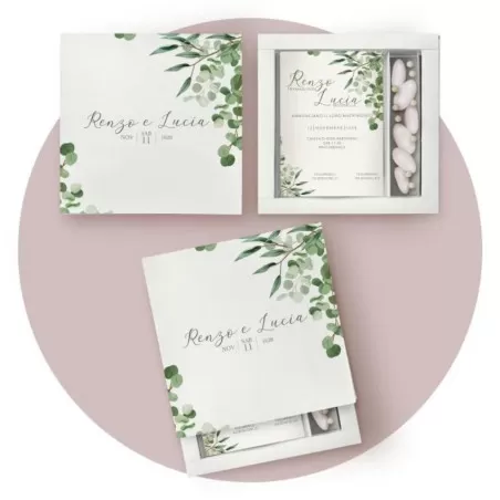 Partecipazione matrimonio scatola porta confetti, natural green Ferdinando Fam - 1