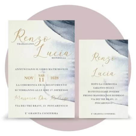 Partecipazione matrimonio scatola porta confetti, acquerello blu intenso Ferdinando Fam - 2