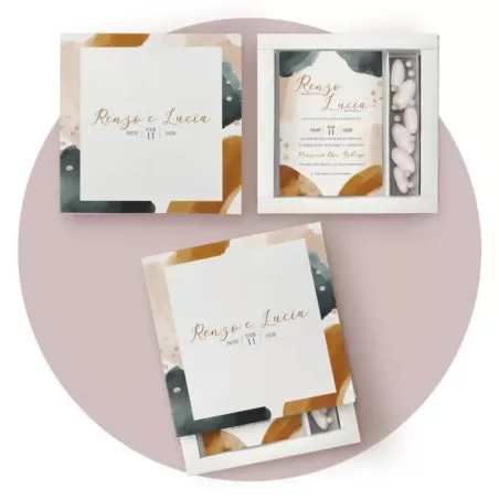 Partecipazione matrimonio scatola porta confetti, abstract Ferdinando Fam - 1