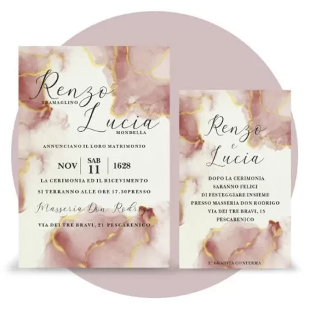 Partecipazione matrimonio scatola porta confetti, marmo rosa Ferdinando Fam - 2