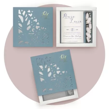 Partecipazione scatola lavorata a laser, con scomparto porta confetti realizzabile in vari colori Ferdinando Fam - 1