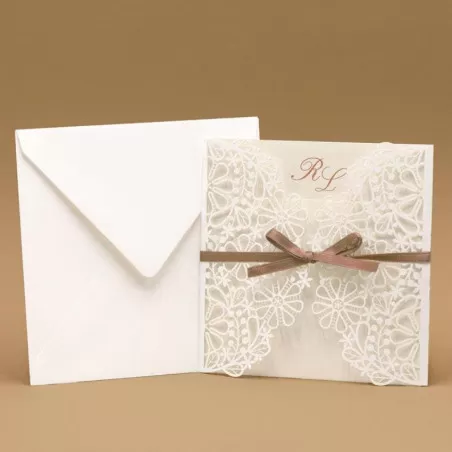 Partecipazione di nozze modello laser nei colori avorio perlato e panna Ferdinando Fam - 2