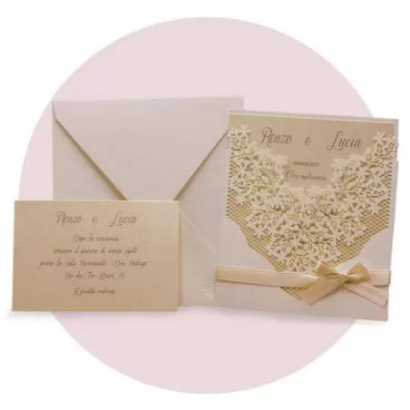 Partecipazione di nozze modello laser nei colori avorio perlato e panna laserf1004 Ferdinando Fam - 1