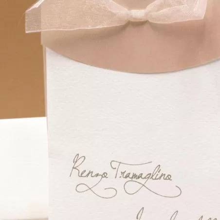 Partecipazione di nozze verticale a tre fogli con nastrino Ferdinando Fam - 2