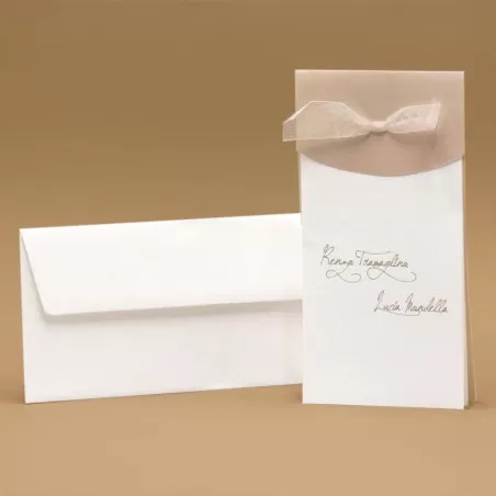 Partecipazione di nozze verticale a tre fogli con nastrino Ferdinando Fam - 4