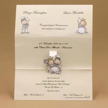 Partecipazione di nozze pop-up con sposi su foglio piegato a tre Ferdinando Fam - 3