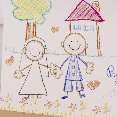 Partecipazione di matrimonio con disegno da bambino di sposi Ferdinando Fam - 2