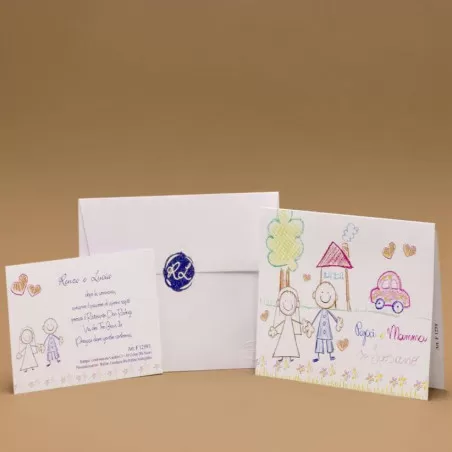 Partecipazione di matrimonio con disegno da bambino di sposi Ferdinando Fam - 4