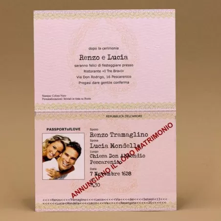 Partecipazione di nozze modello passaporto con foto sposi Ferdinando Fam - 3