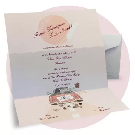 Partecipazione di nozze economica con automobile con sposi Ferdinando Fam - 1