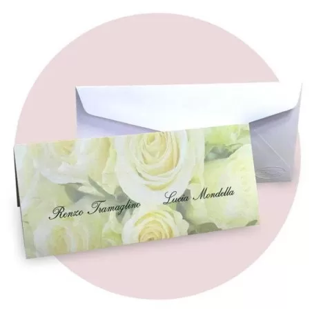 Partecipazione di nozze economica rose e fedi di sfondo Ferdinando Fam - 1