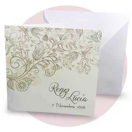 Partecipazione di nozze economica con fiori in carta bianca liscia Ferdinando Fam - 1