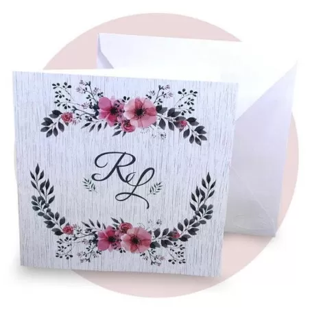 Partecipazione di nozze economica con fiori rosa Ferdinando Fam - 1